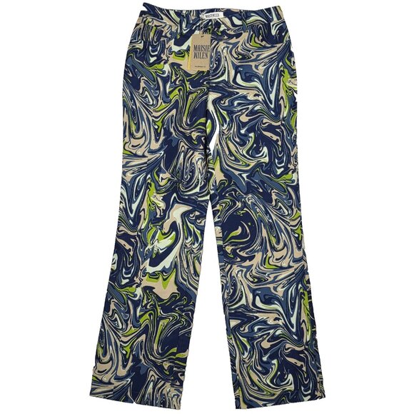 Maisie Wilen Pants Womens Small Navy Green Jet Jean Abstract Print Made USA New - Picture 1 of 5